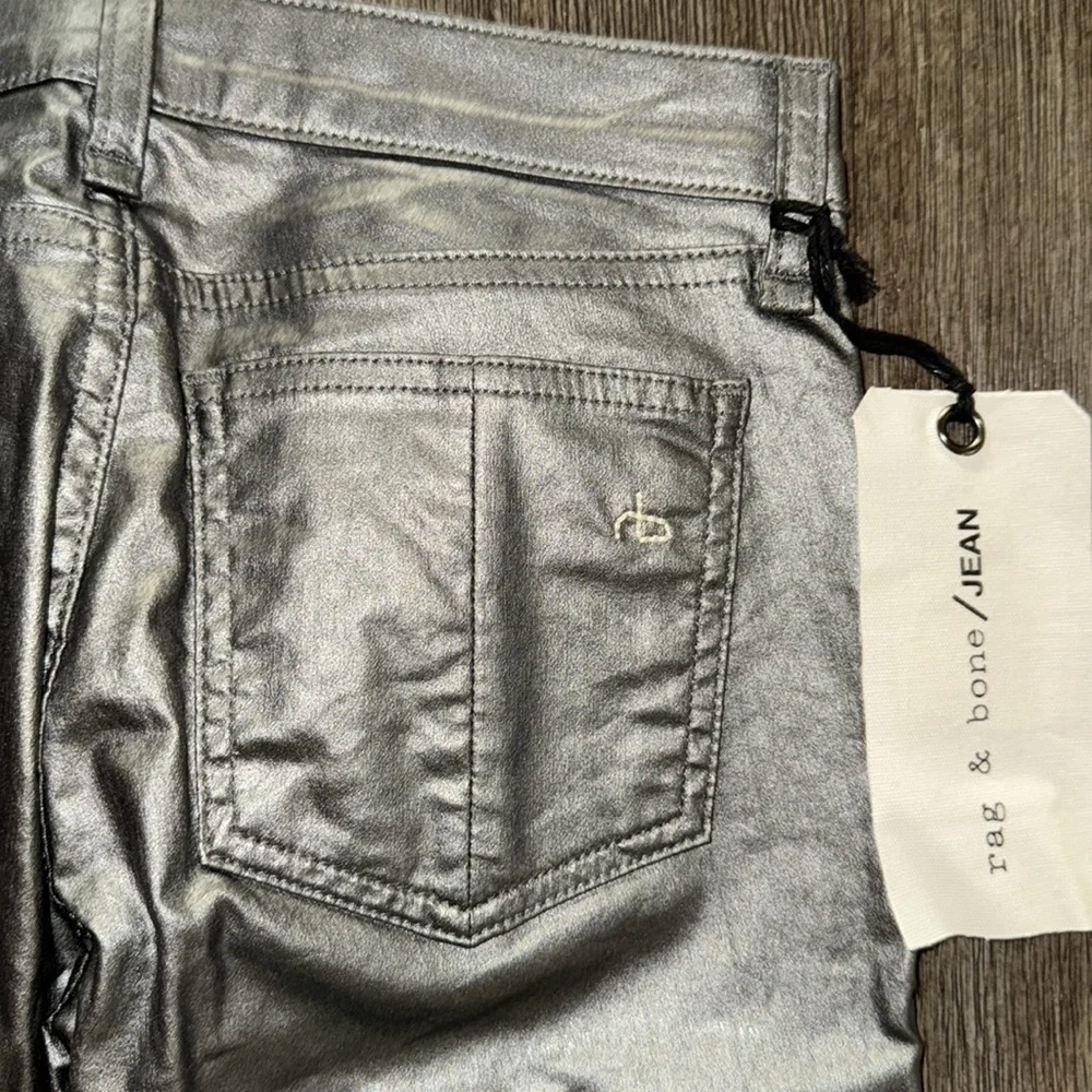 Rag & Bone Leggings Skinny Jeans Pewter Metallic